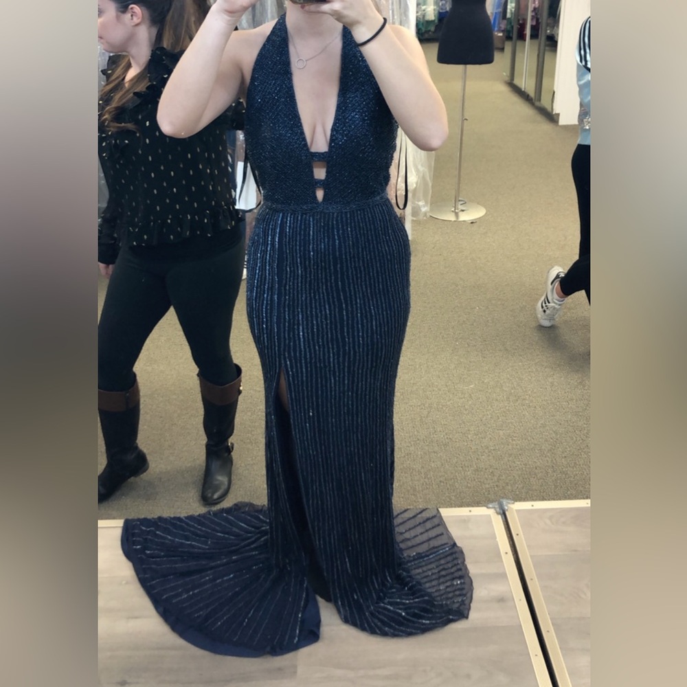 Sherri Hill Midnight Blue Glitter Gown